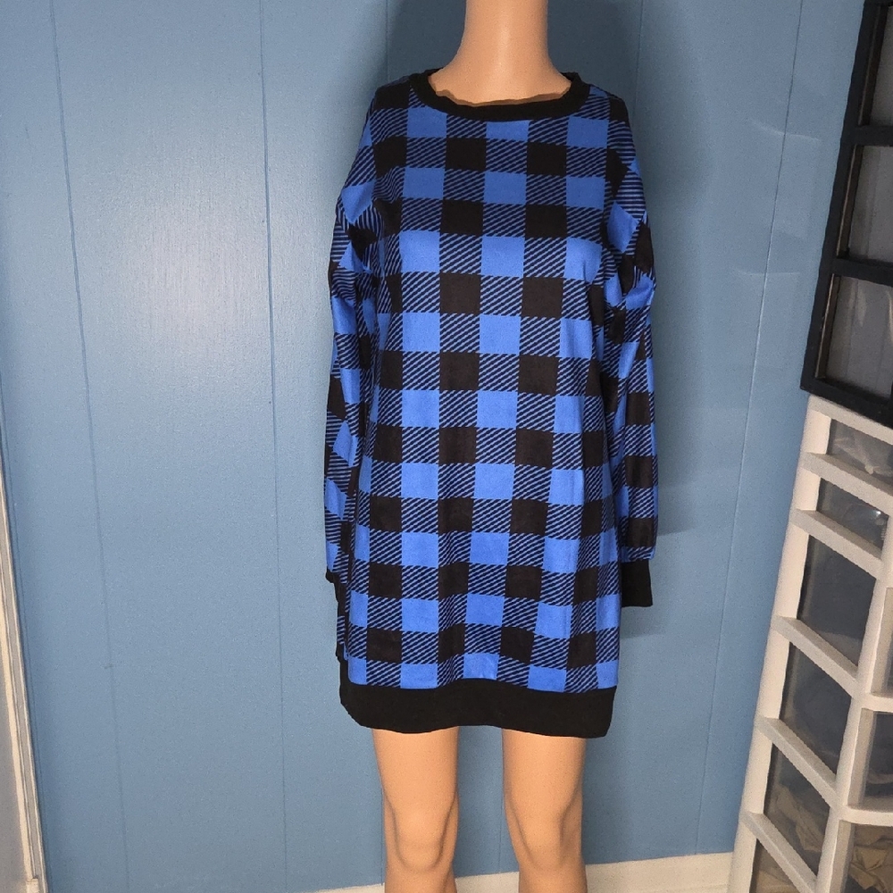 Blue and Black Buffalo Plaid Sweater Dress